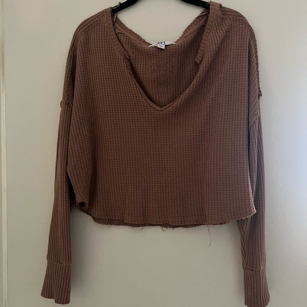 JoyLab Cropped Tan Long Sleeve Top